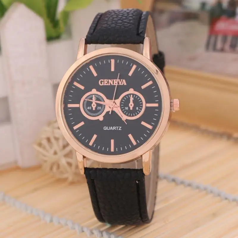 Старинных женщин часы большой набор пу кожаный ремешок 2 глаза кварцевые часы|watch