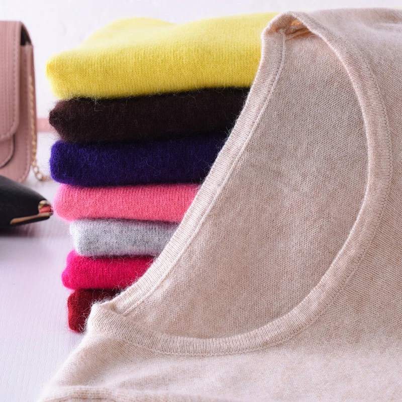 Casual Mink Cashmere Sweater Pullover Red Womens Long Sleeve O-neck Sweaters Autumn Winter Knitted Top 2018 Warm Jumper Knitwear | Женская