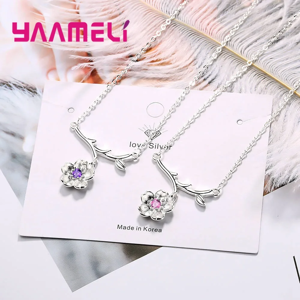 Top 925 Sterling Silver Necklace Jewelry For Women Girls Flower Shape Pendant Pave Shiny Excellent Crystal Collar Dropshipping | Украшения