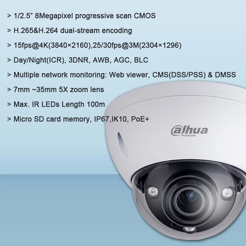 Оригинальный Dahua IPC-HDBW5831E-Z5E 8MP WDR IR купольная сетевая камера с максимальным