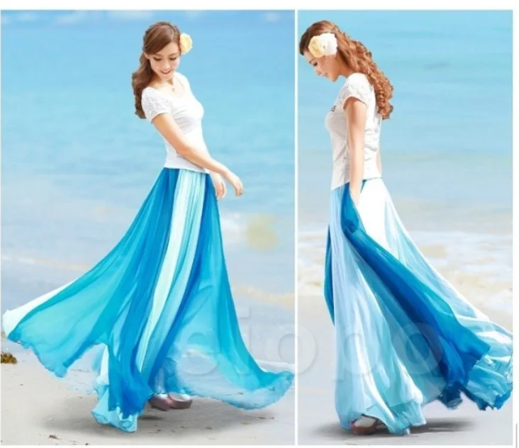 Длинная пляжная юбка двухцветная шифоновая модная плиссированная для женщин