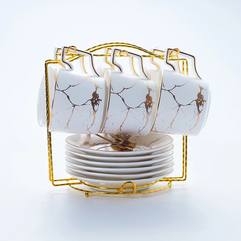 White 6Cups n Holder Мрамор Керамика Кофе чашка с блюдцем ложка 200 мл Nordic Чай чашки Матовый фарфор Чай расширенный набор Чай чашка кафе эспрессо чашка - Цвет: White 6Cups n Holder