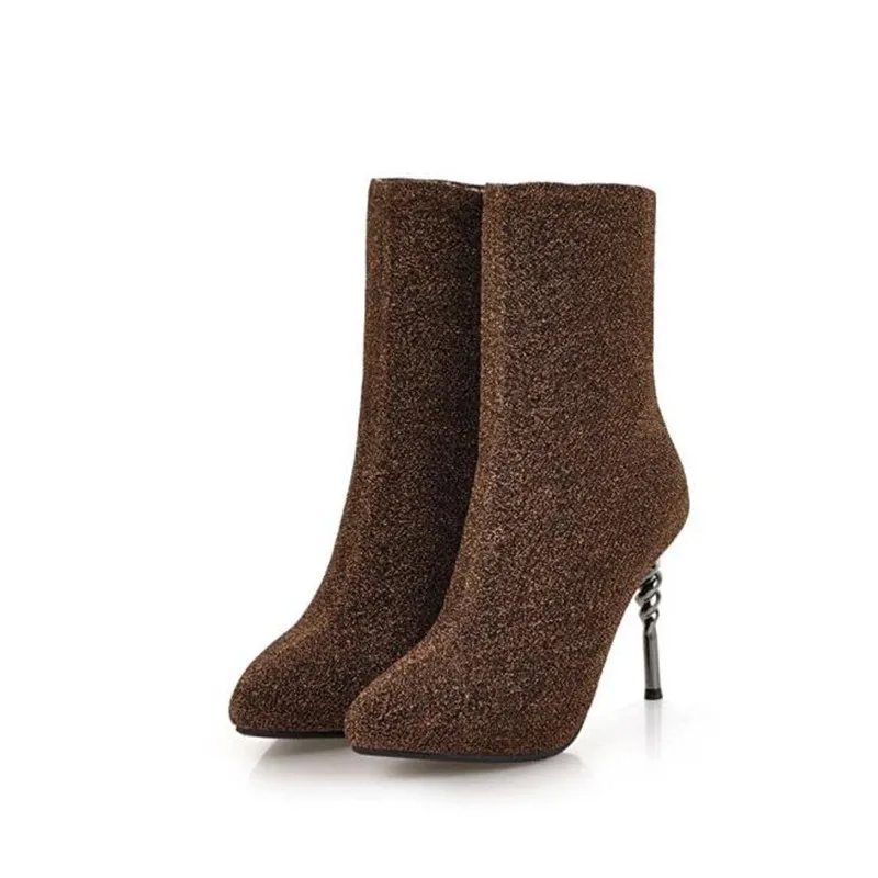 winter New pattern fashion Round head silvery sexy Elastic force Thin leg Short boots Fine heel Add wool Keep warm Women Boots