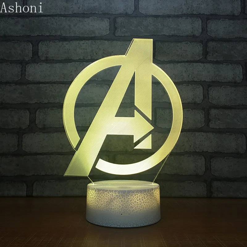 Marvel Мстители 3D настольная лампа капитан Марвел акрил 7 цветов меняющийся Ночник