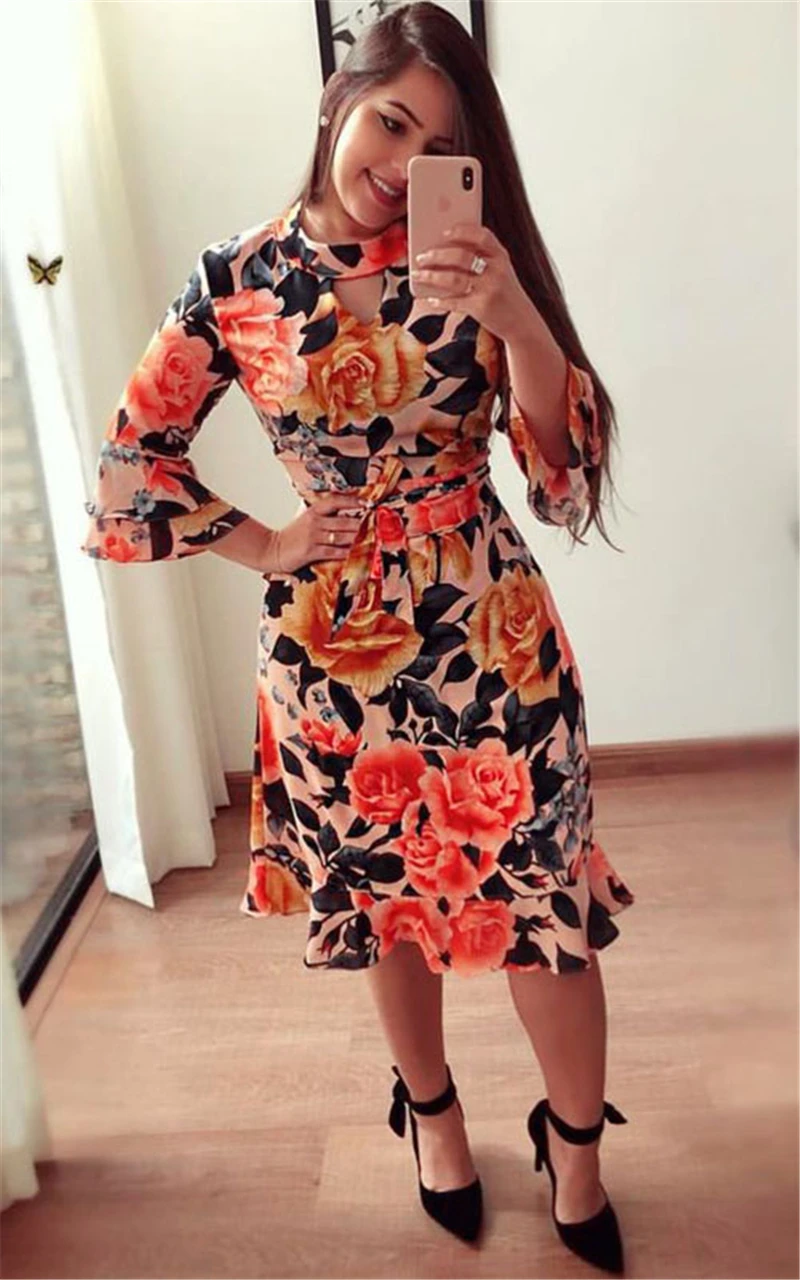 Simplee элегантное платье с цветочным принтом милое приталенное рюшами на осень и