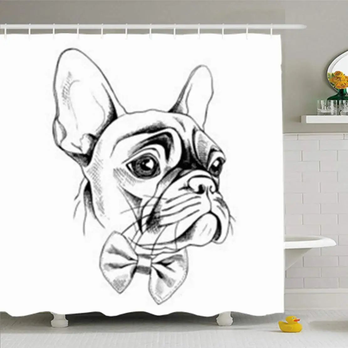 3D занавески для душа es Frenchie портрет Французский бульдог профиль галстук собака
