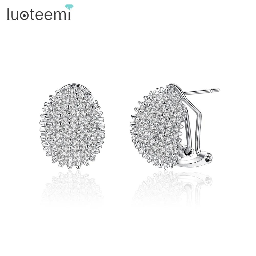 LUOTEEMI, трендовые эллиптические серьги-гвоздики для женщин, для свадебной вечеринки, Роскошные, CZ, красивые, три цвета, ювелирные изделия, Brincos, Рождественский подарок