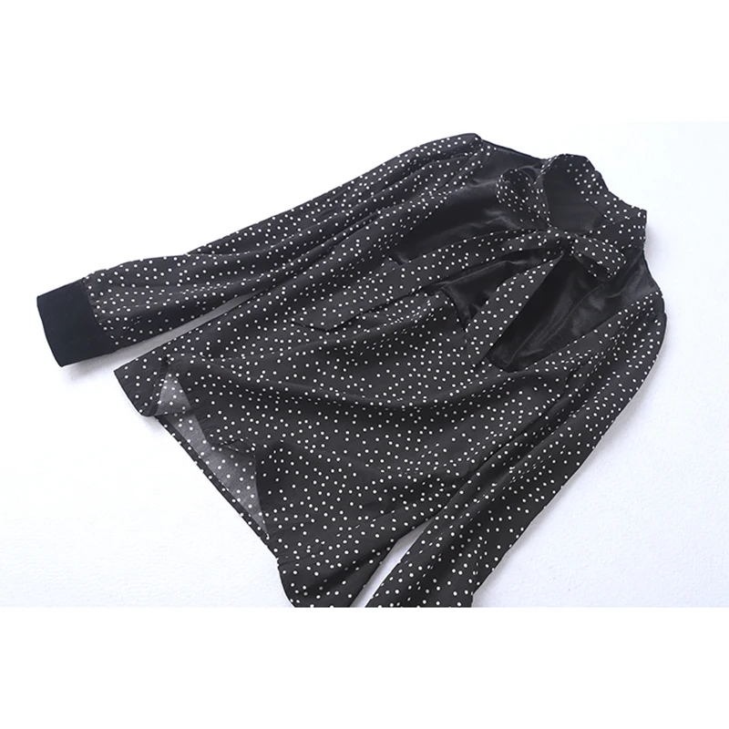 HIGH QUALITY New Fashion 2021 Runway Suit Set Women's Long Sleeve Bow Collar Dot Blouse Shirt Gauze Skirt |