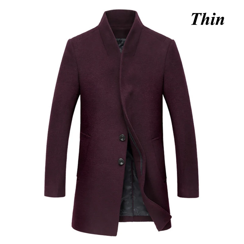 Wine red thin Letskeep, новинка, зимнее шерстяное длинное пальто, мужское, приталенное, повседневное, толстое пальто, Мужская теплая ветровка, Тренч, пальто, куртки, MA209 - Цвет: Wine red thin