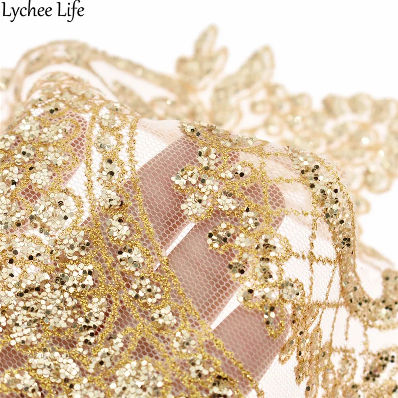 Lychee Life 1 Yard Gold Sequins Lace Trim Ribbon Shiny Lacework DIY Handmade Sewing Dress Clothes Supplies Decoration | Дом и сад