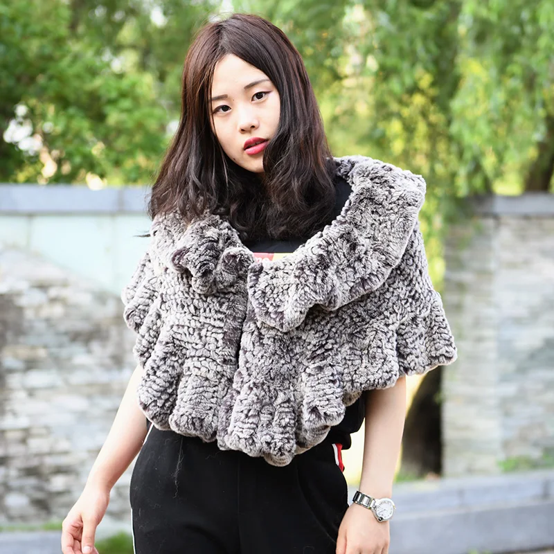 CX-B-46 зима Женская Подлинная 100% реальные Трикотажные Кролика Рекс пончо Для