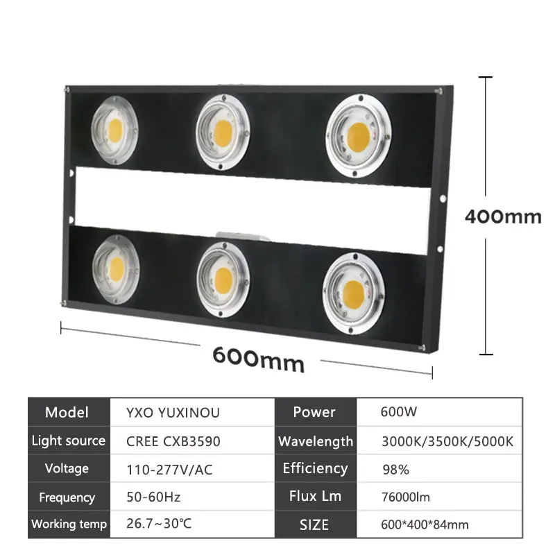Затемнения CREE CXB3590 600 W 76000LM удара светодиодный светать полный спектр заменить гэс 1000 W растущий лампы внутреннего подсветка для рассады