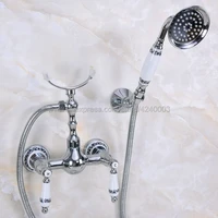 Polished Chrome Bath Faucets Wall Mounted Bathroom Basin Mixer Tap Crane With Hand Shower Head Bath Shower Faucet Kna262
