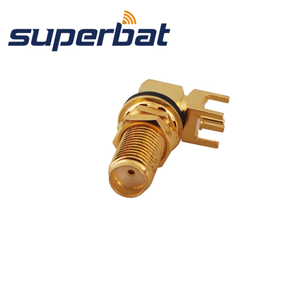 Superbat 10pcs SMA thru hole Female Bulkhead O-ring Right Angle PCB Mount RF Coaxial Connector