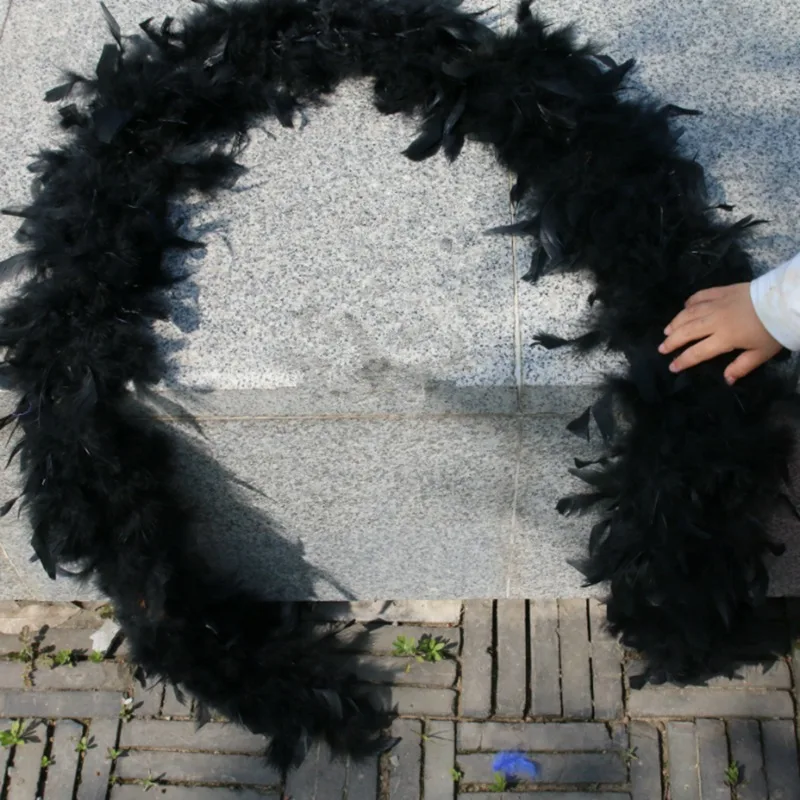 Black 2 метра Супер утолщаются чанделла индейки перья боа отделка 80 г шарф/вечерние украшения платье Марабу перья для рукоделия boas Plumas - Цвет: Black