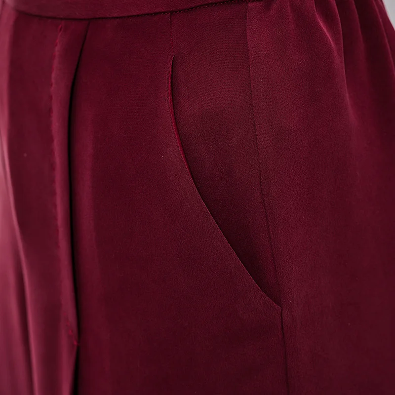 VOA темно красные шелковые брюки с косой талией и карманами повседневные Шелковые