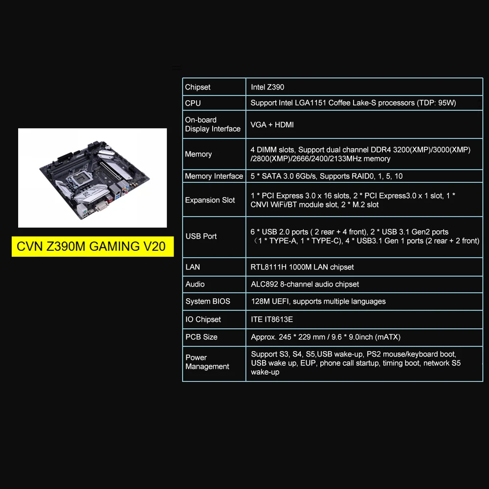 Цветная игровая материнская плата CVN Z390M V20 для игр процессор Intel LGA 1151 DDR4 DVI HDMI mATX материнская плата PCI-E 3,0 M.2 для ПК