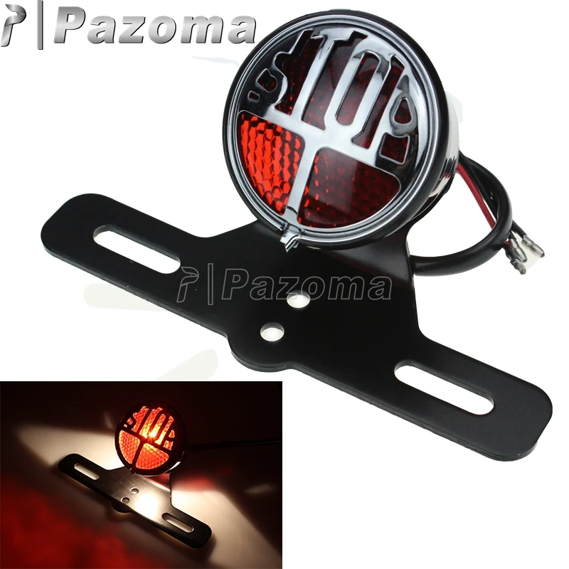 

Motorcycle Rear Brake Stop Tail Light Retro Grill "STOP" Taillight w/ License Plate Bracket For Harley Chopper Bobber Cafe Racer