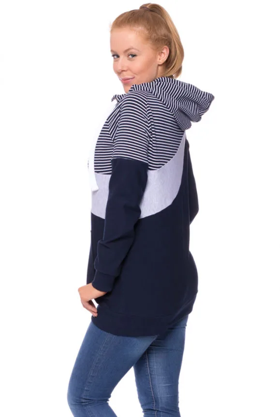 Gray Stripe Sunbaby/ Весенняя Модная Повседневная Лоскутная Одежда для беременных; топ с длинными рукавами для кормления; Толстовка для кормления грудью для беременных - Цвет: Gray Stripe