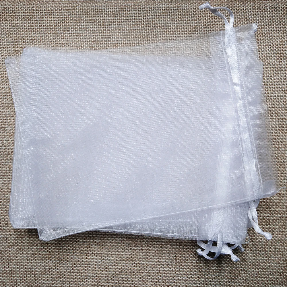 100 шт./лот, 11x16, 13x18, 15x20, 17x23 см, сумка для ювелирных изделий, сумки из органзы на шнурке, для свадебной вечеринки, рождественский подарок, мешки для упаковки пакетов