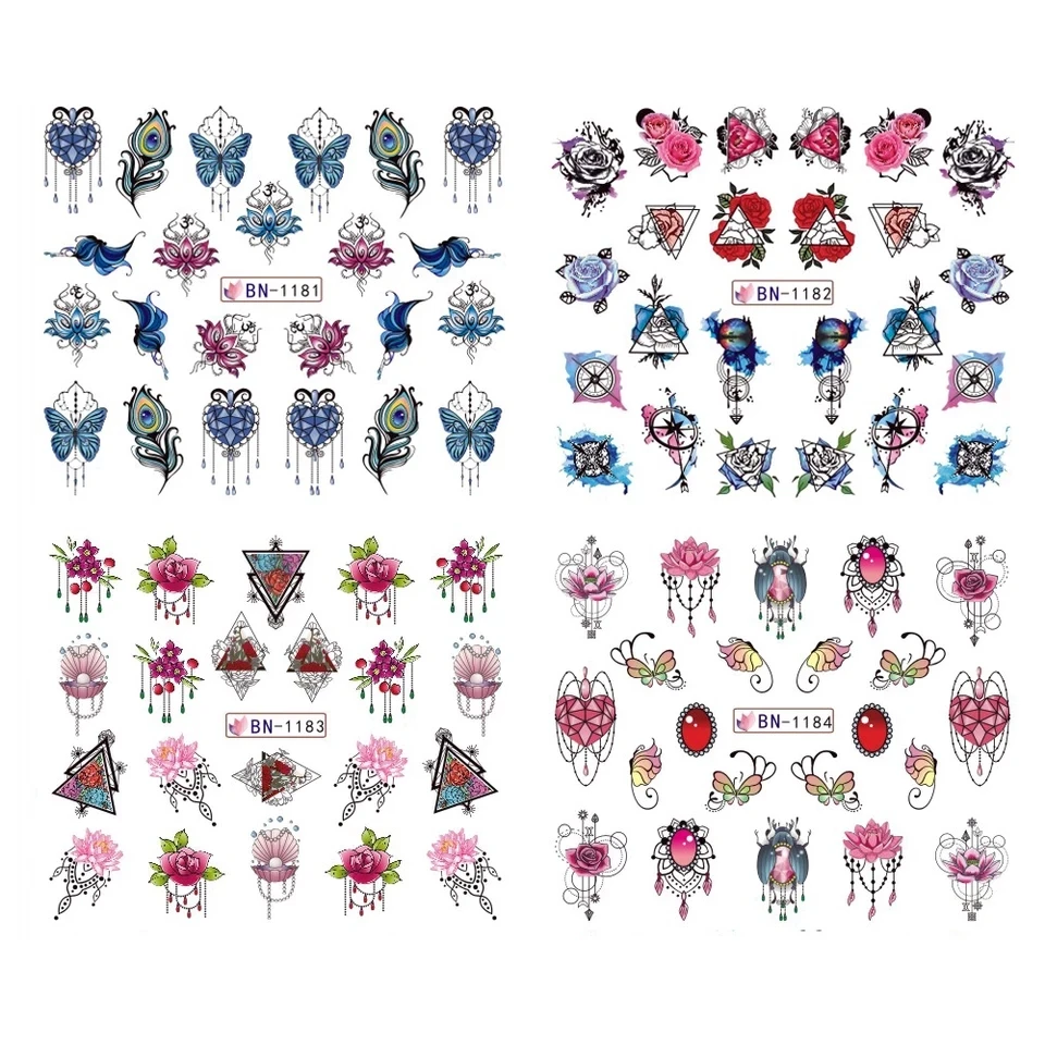 12 видов конструкций Красочные розы оболочки слайдер дизайн ногтей стикер DIY Шарм