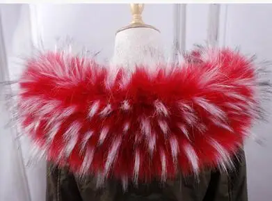 red jacquard Осенне-зимний женский шарф кашне из искусственного лисьего меха енота воротник из искусственного меха с капюшоном 95 см - Цвет: red jacquard
