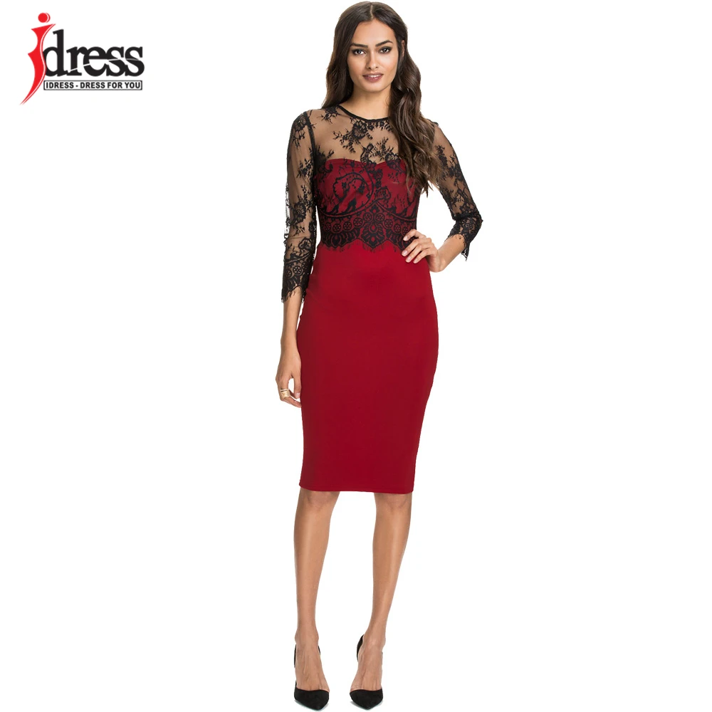 Платье-Карандаш женское кружевное с круглым вырезом и коротким рукавом | Женская