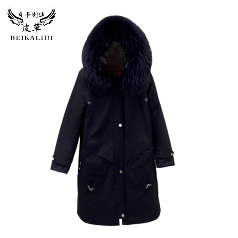 Winter Coat Women 2018 Parka Casual Outwear Racoon Fur Collar Hooded Thickening Real Mink Inner Jacket Clothes | Женская одежда