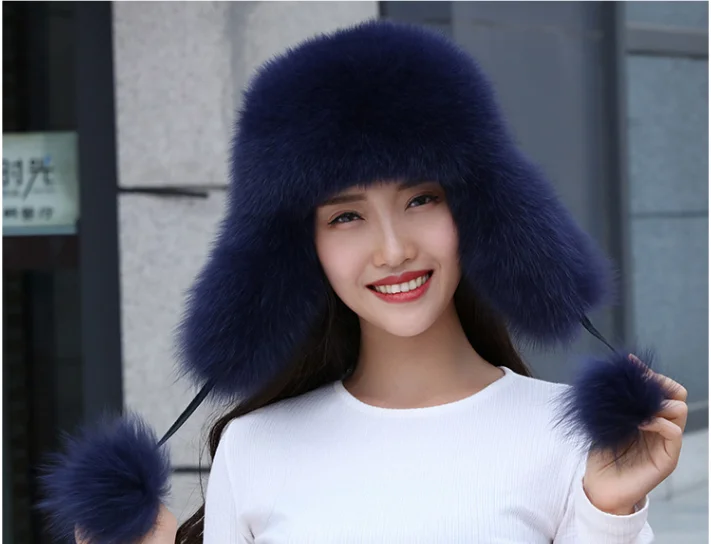 19 nuevo invierno ruso натуральный Лисий sombrero de piel caliente Venta caliente buena calidad piel de zorro bombardero sombreros g