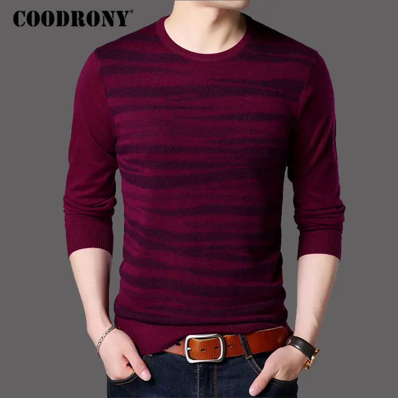 Red 2 COODRONY, шерстяной свитер для мужчин, Повседневный, с круглым вырезом, пуловер для мужчин, вязаный, хлопок, пуловер для мужчин, Осень-зима, новая одежда для мужчин, s свитера, B009 - Цвет: Red 2