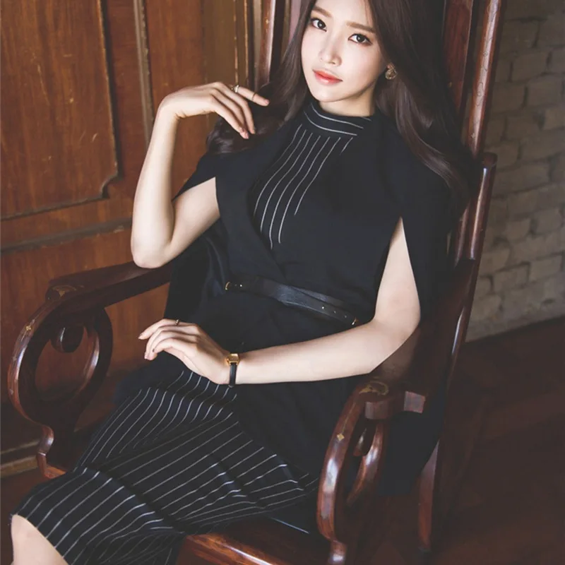 Женский деловой костюм из 2 предметов комплект с блейзером и платьем черная