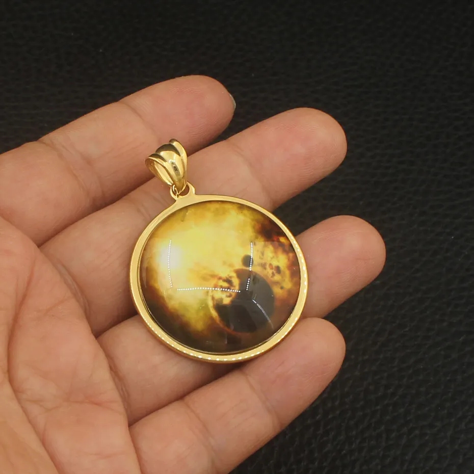 Ювелирные изделия из нержавеющей стали Круглые золотистого цвета подвеска и