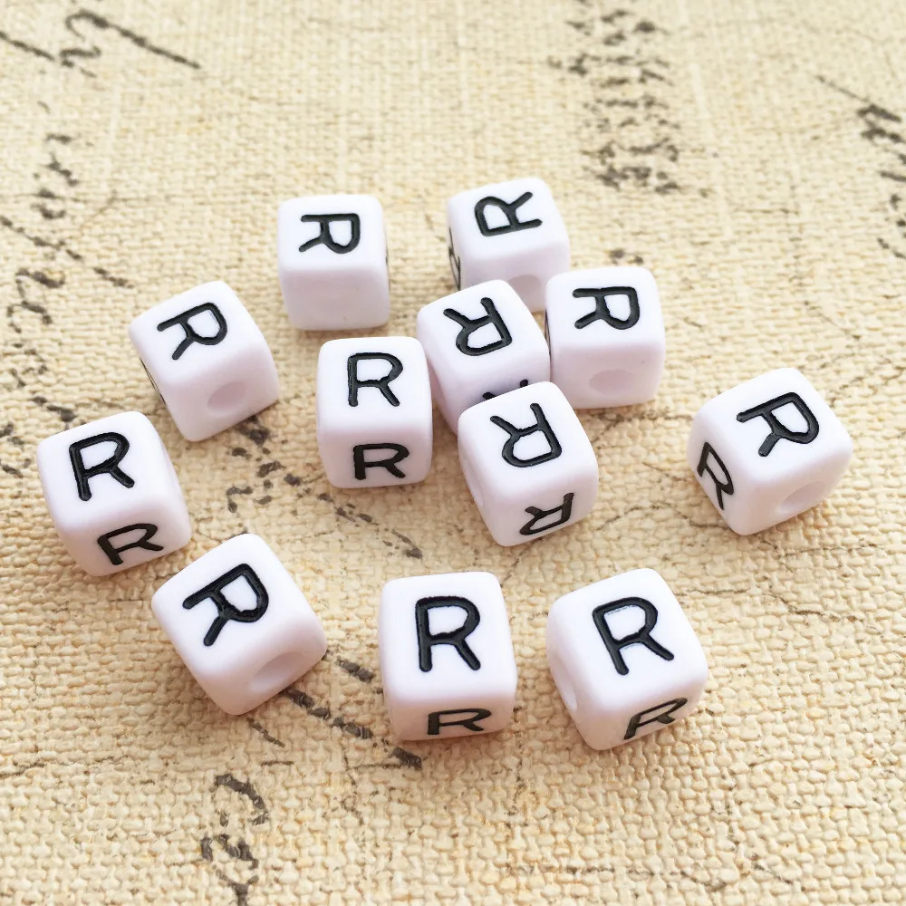 

Single English Initial R Alphabet Letter Beads 550PCS/Lot Square Cube 10*10MM Plastic Acrylic Jewelry Letters Beads for Bracelet