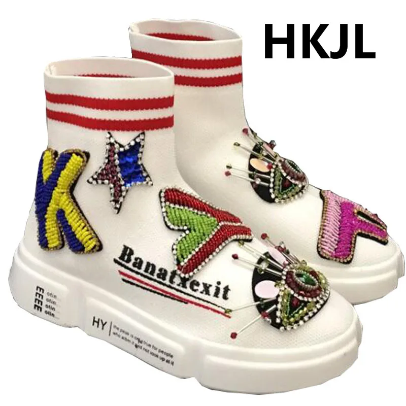 HKJL/модные эластичные вязаные носки с высоким верхом на толстой подошве Новинка