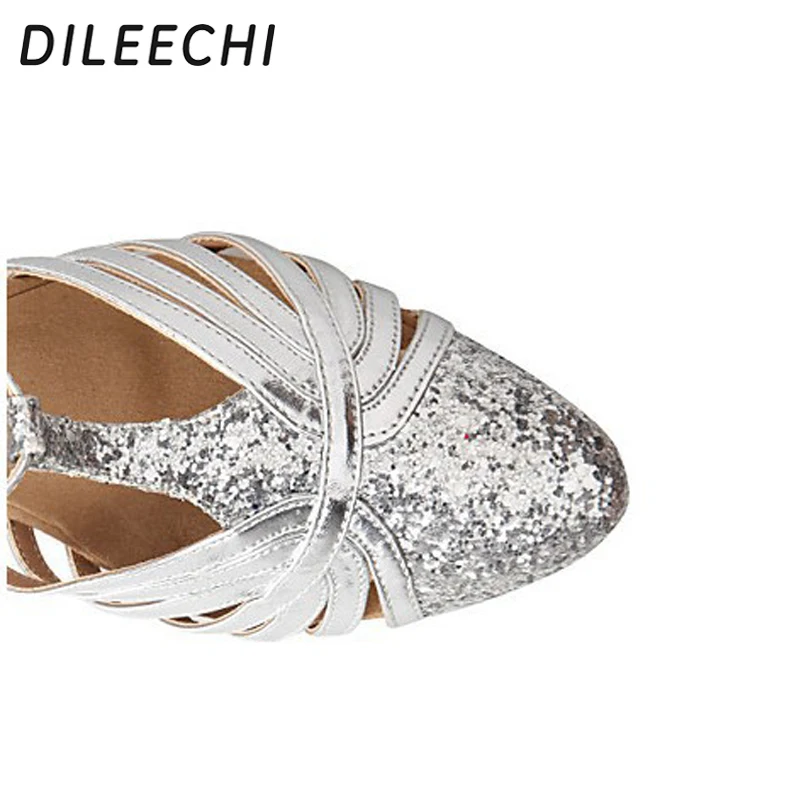 Обувь для бальных танцев DILEECHI серебристая блестящая из кожзаменителя Латинская