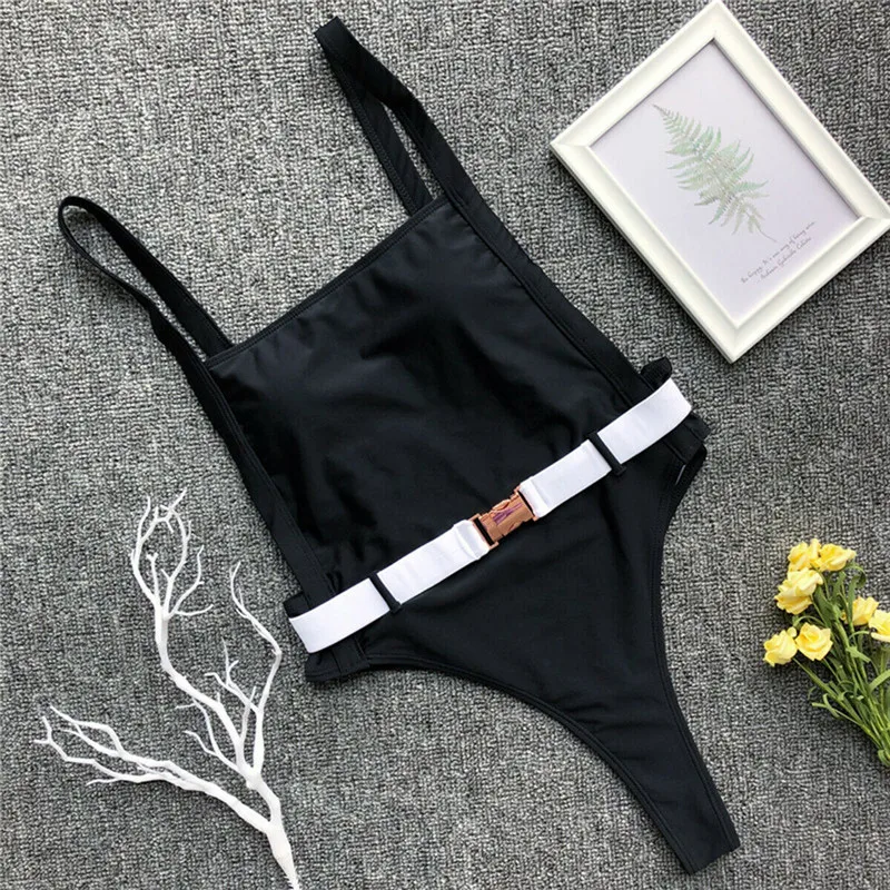 Для женщин Сплошной Ribbed High Cut Один шт. Монокини Sexy Мягкий купальник на завязках