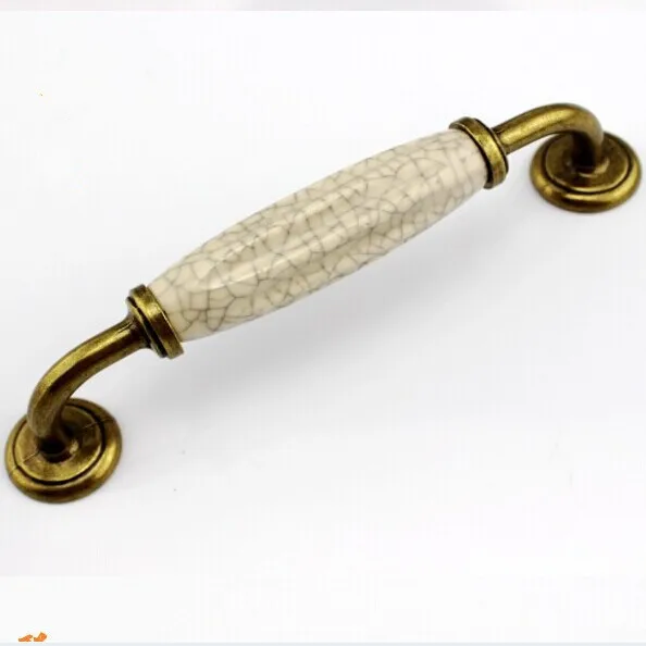 

128mm Crack Ceramic Kitchen Cabinet Pulls Bronze Dresser Handles Antique Zinc Alloy Drawer Wardrobe Handles Pulls Knobs TC56