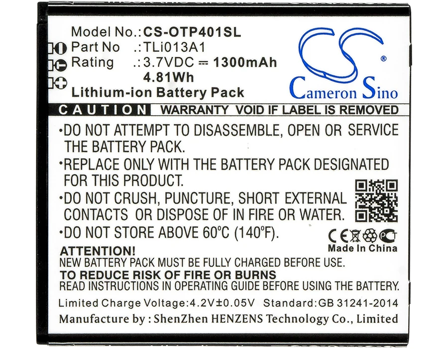 Аккумулятор Cameron Sino 1300mAh TLi013A1 TLi013A7 для ZTE OT 4017 4017A 4017D 4017F 4017G 4017S 4017X|Аккумуляторы