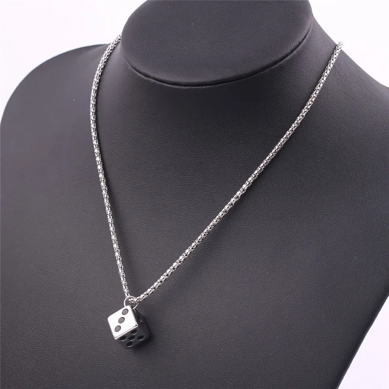 Creative Zinc Alloy Chain Square Gambling Luck & Dice Pendant Smooth Surface Necklace For Women Men Couple Choker Jewelry images - 6