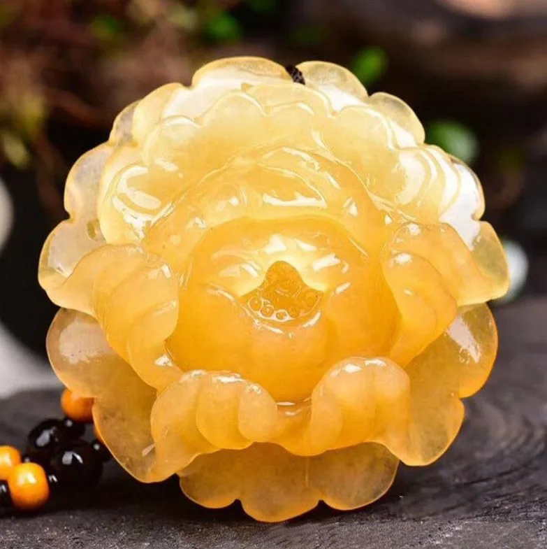 Натуральный китайский HUANGLONG jade Hua kai fu gui подвеска в форме цветка пиона Женская