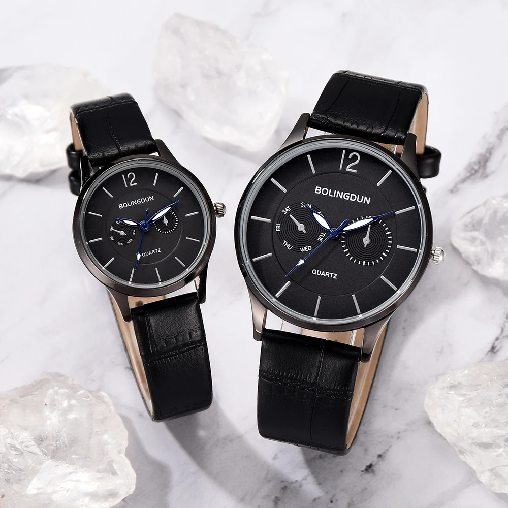 Роскошные черные кожаные часы для женщин и мужчин модные парные спортивные