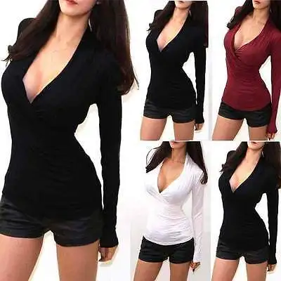 Новые пикантные WRAP v образным вырезом PLUNGE простыня LOW CUT с длинным рукавом стрейч