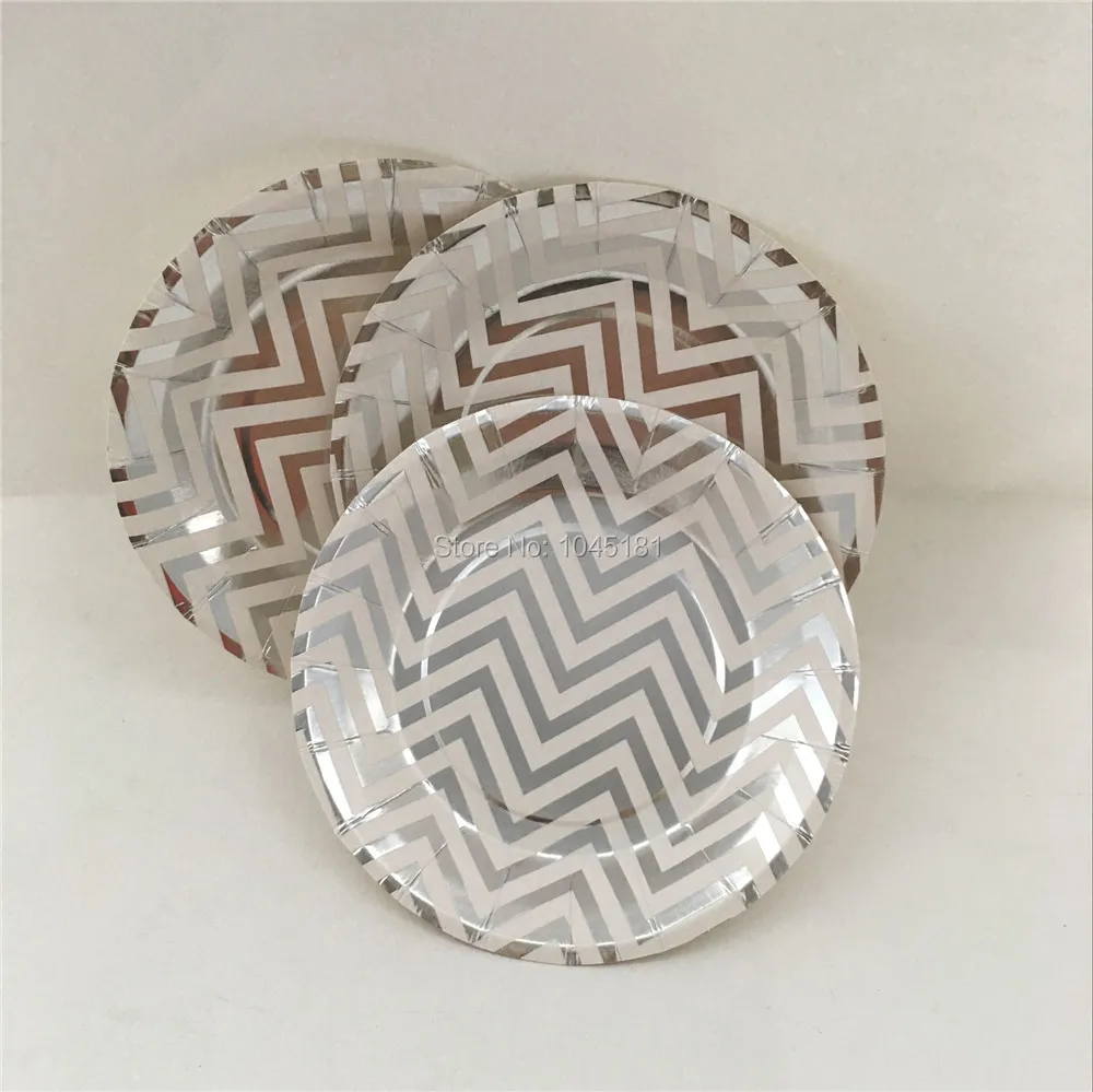 Набор бумажных изделий для вечеринок Золотая/серебряная тема одноразовые шеврон