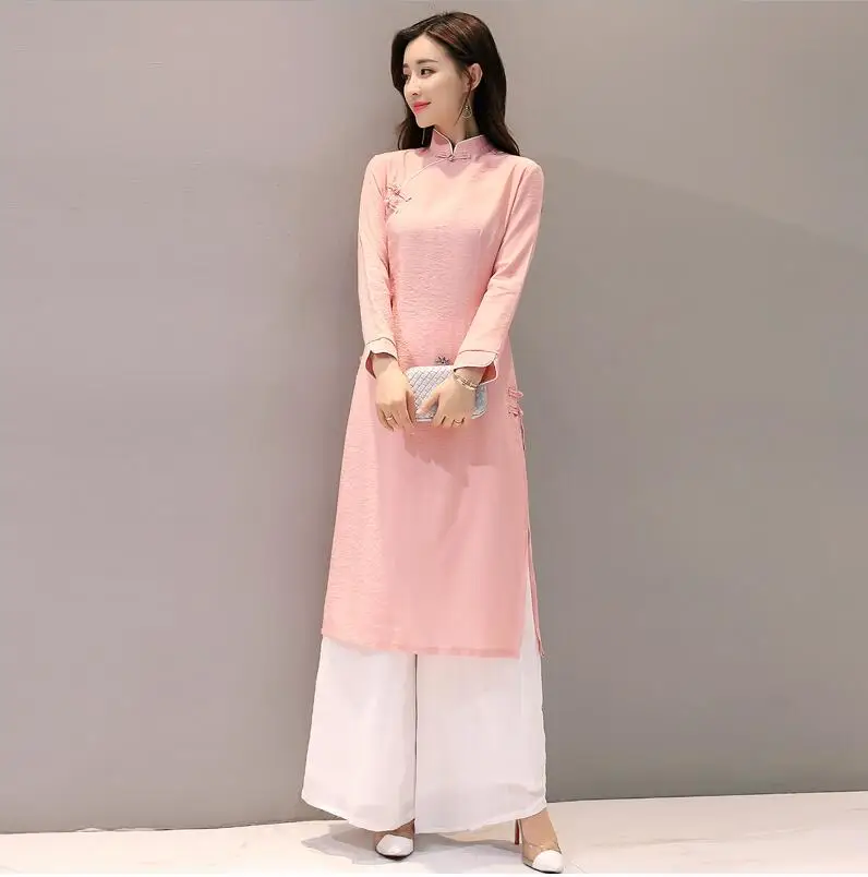 Вьетнам ao dai весеннее платье Чонсам в китайском стиле женское розовое Восточное |