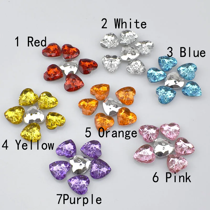 150pcs 2 Holes Heart Shape Silver Back acrylic Muticolor Crystal Button for Sewing Garment Supplies Accessory DIY Crafts AP2243 | Дом и сад