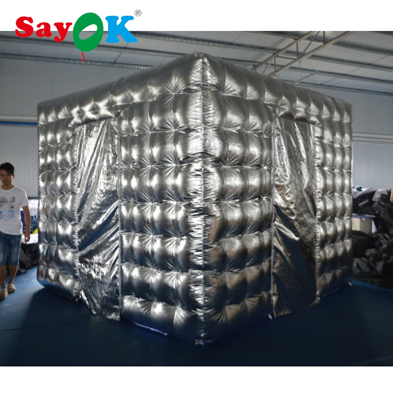 3x3x2,4 mH Портативный Серебряный надувные стенки фото-павильона палатка корпус Фотокабины с полосками света для свадьбы, вечерние
