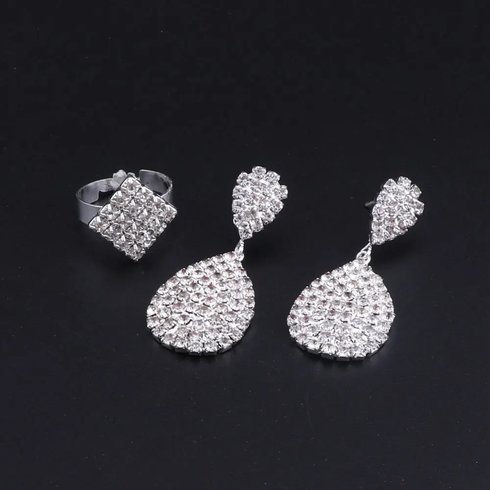 Набор ювелирных изделий для свадьбы с кристаллами женщин ожерелье серьги кольцо