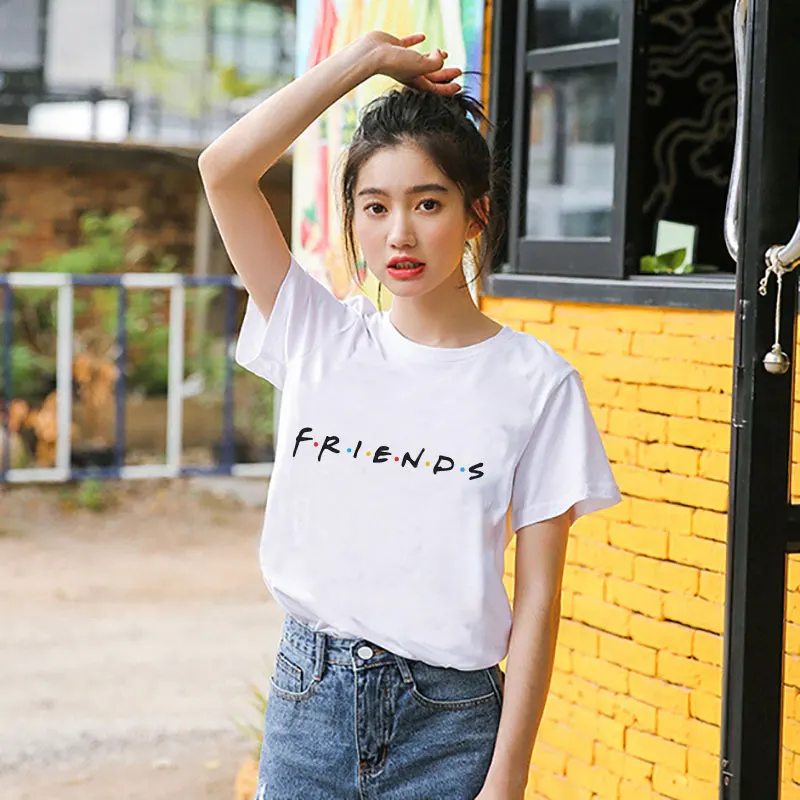 VOGUE Friends Tv блузки Harajuku размера плюс летние белые повседневные женские топы и блузки с буквенным принтом женская рубашка
