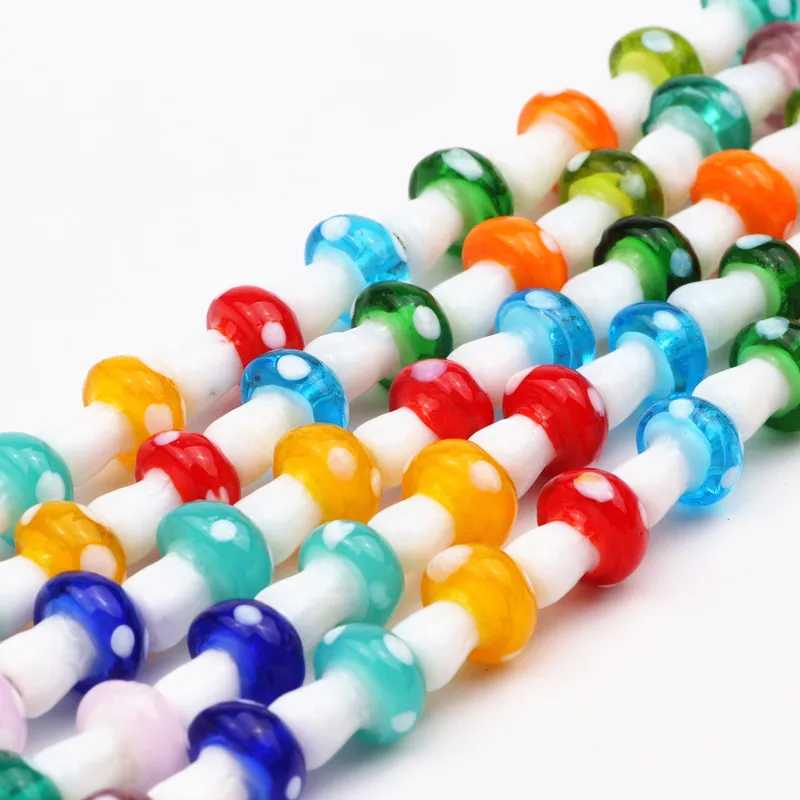 

10x13mm Mixed Random Colors Lampwork Glass Mushroom Beads Fit Beading 80pcs/lot