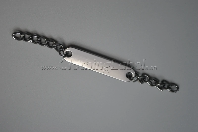 

custom metal label with chain in gun metal without logo for garment
